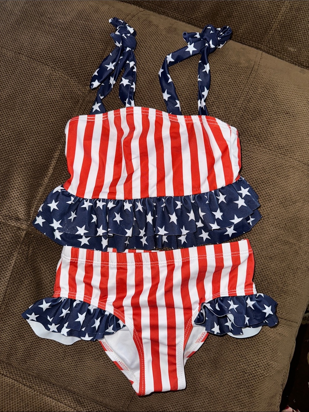Girls' Stars & Stripes Ruffle Two Piece Swimsuit - Red, White & Blue